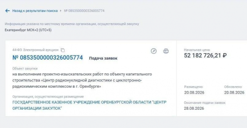 В Оренбурге объявлен тендер на проектирование центра ядерной медицины за 52 млн рублей В Оренбурге объявлен тендер на проектирование центра ядерной медицины за 52 млн рублей